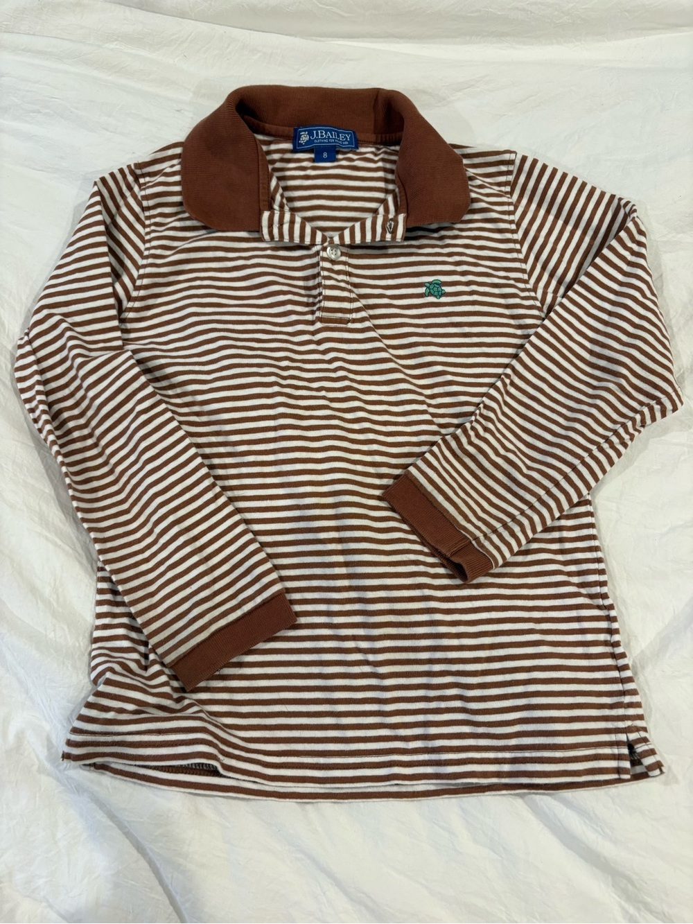 J. Bailey Boys Brown & White Striped Long-Sleeve Polo